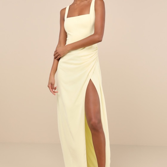 Lulus Dresses & Skirts - Lulus Glamorous Disposition Light Yellow Ruched Maxi Dress - Size M